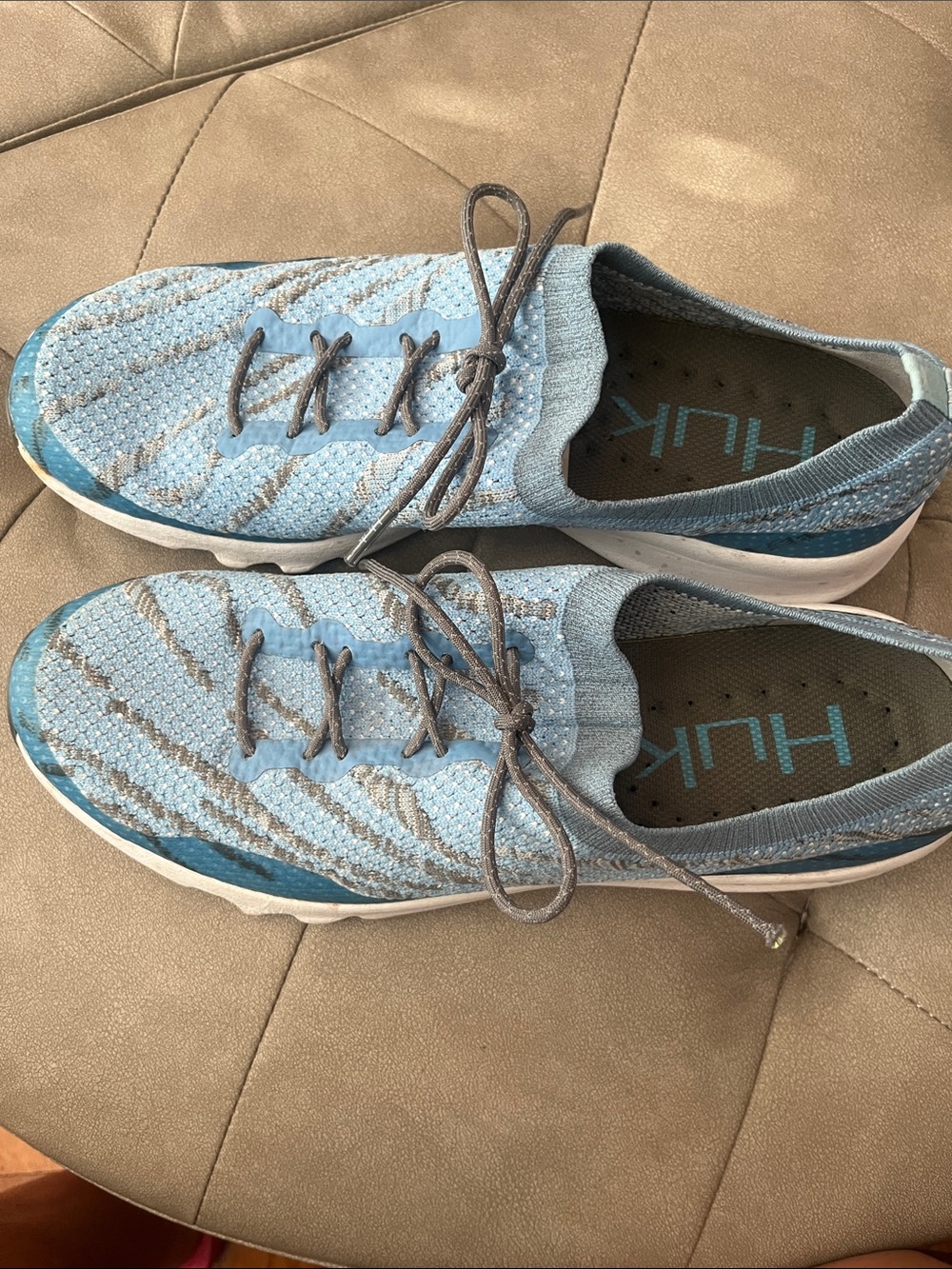 Huk Sky Blue and Gray Knit Men’s Slip-On Athletic Shoes
